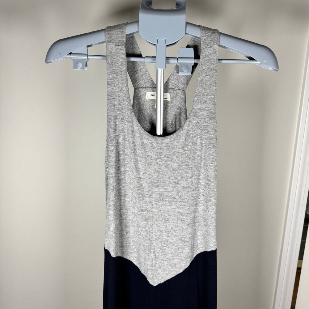 Monteau Los Angeles Women Gray Navy Colorblock Racerback Maxi Summer Dress L